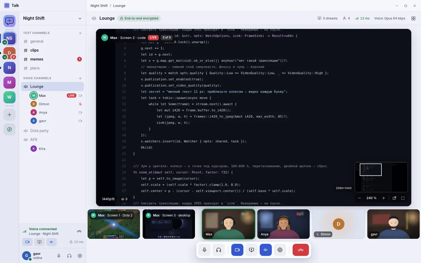 A viewer zoomed into a shared screen with a mini-map